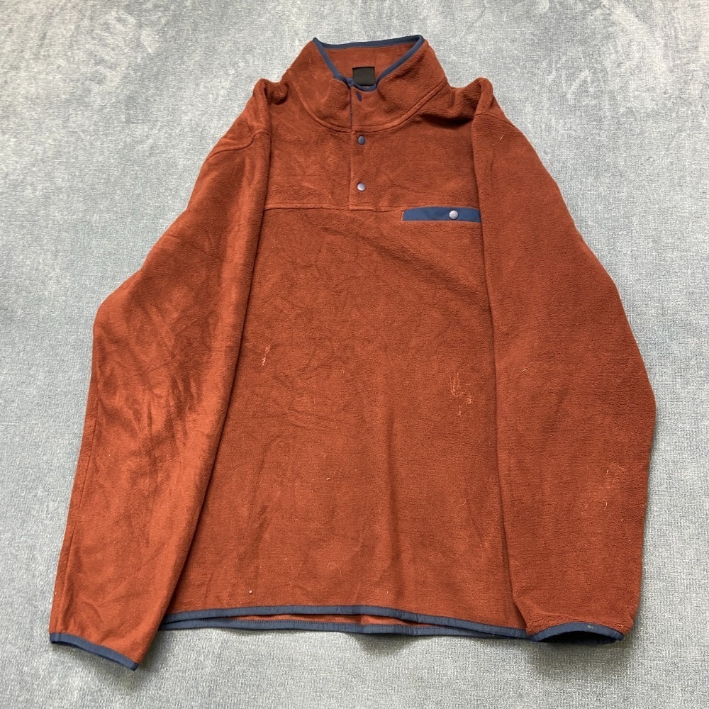 32 Degrees Heat Sweatshirt Mens 2XL Brown Mock Neck Snap Front Pullover Winter